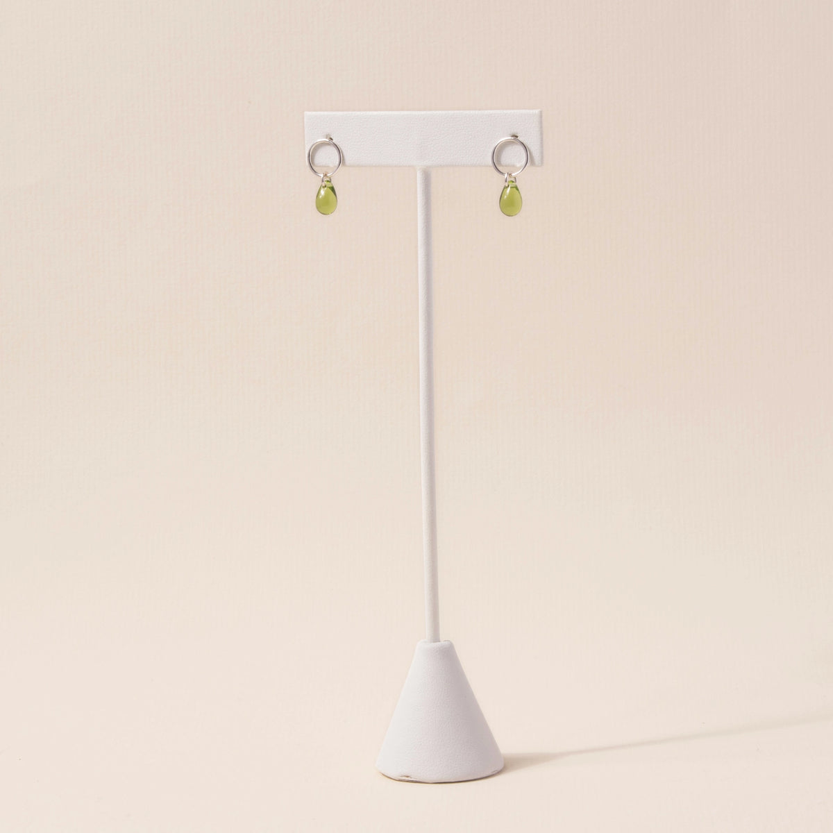 Olive Glass Teardrop Stud Earrings in Sterling Silver