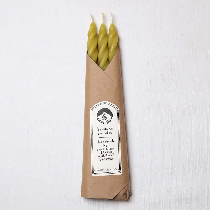 Chartreuse Beeswax Spiral Taper Candle - Thumbnail 3