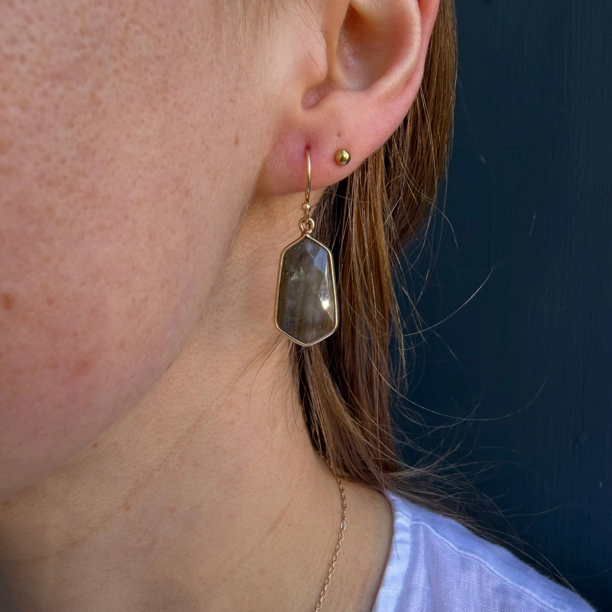 Labradorite Shield Earrings in Gold Vermeil