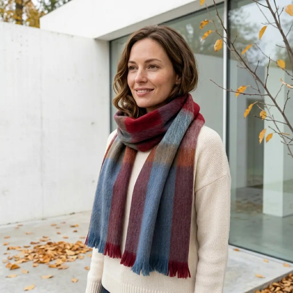 Alpaca Plaid Scarf in Caramel Apple