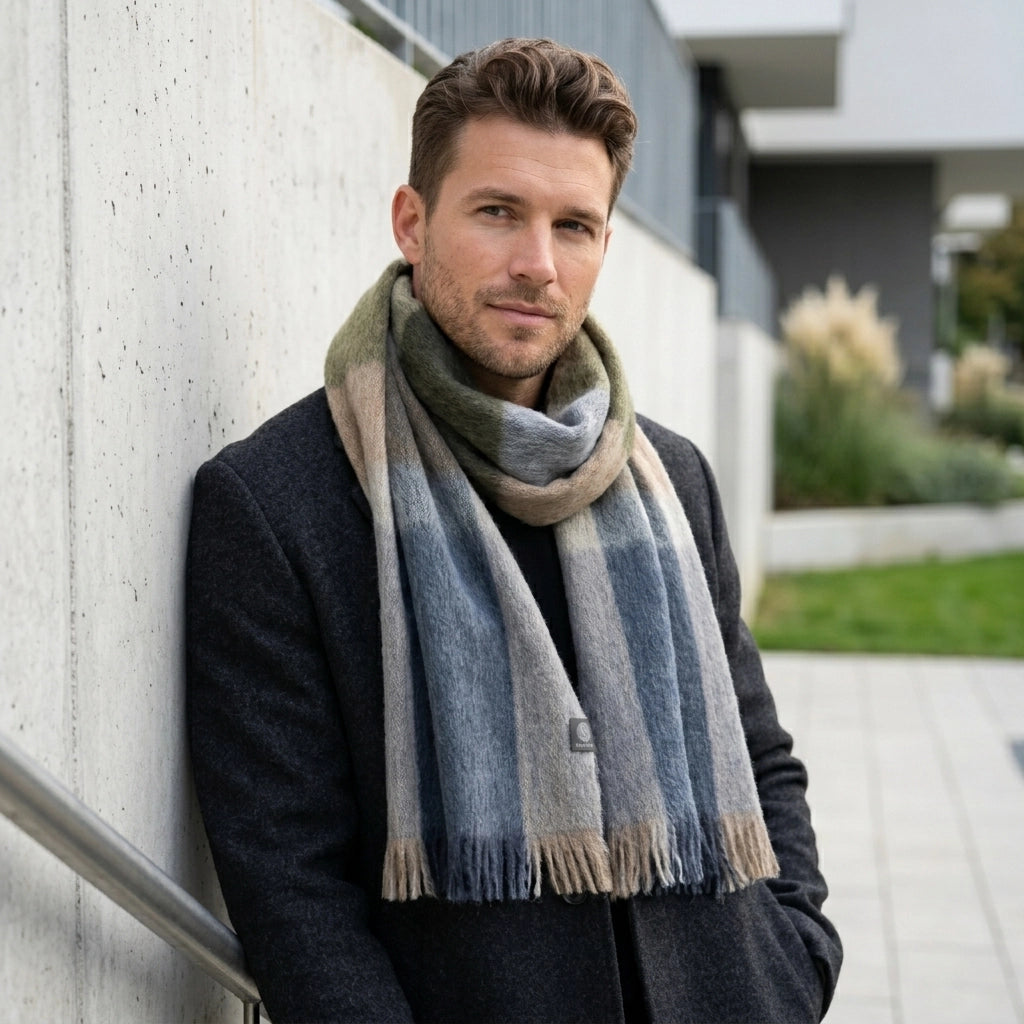 Alpaca Plaid Scarf in Olive