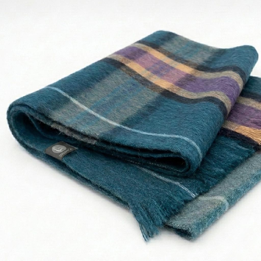 Alpaca Tartan Scarf in Abyss