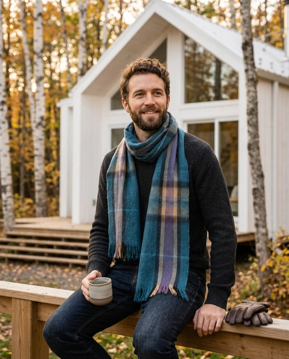 Alpaca Tartan Scarf in Abyss