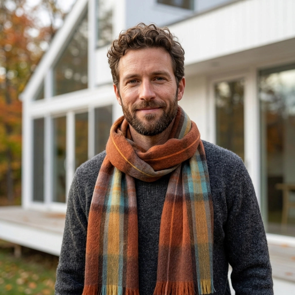 Alpaca Tartan Scarf in Autumn