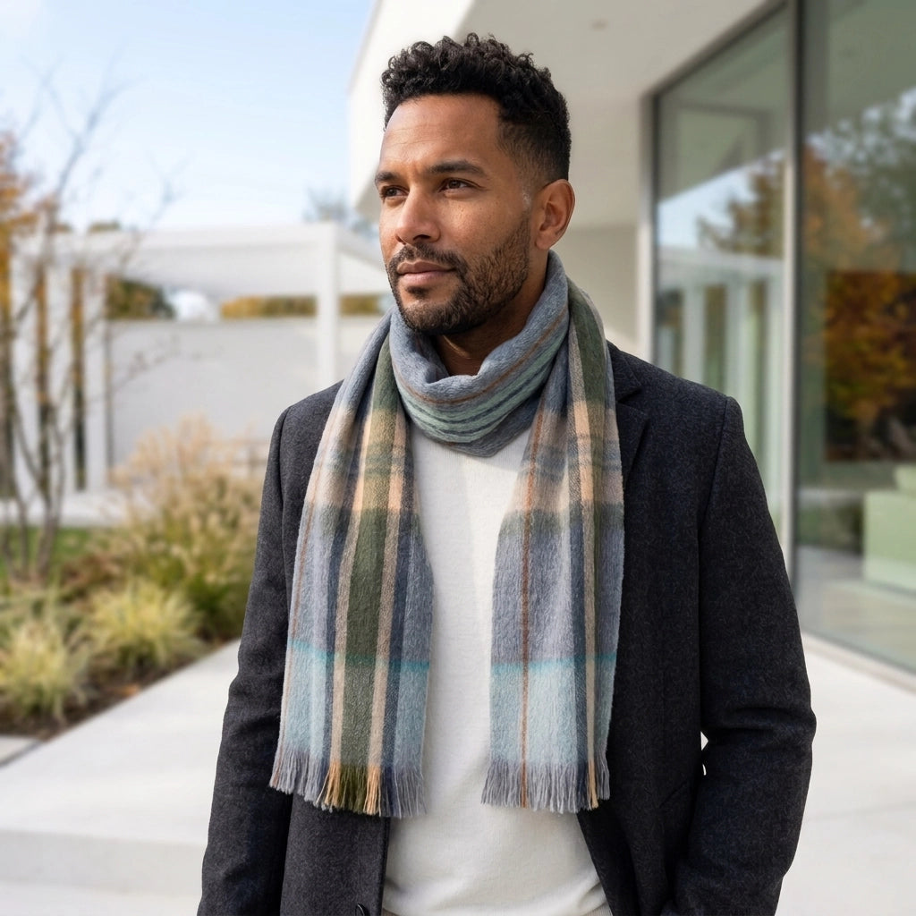 Alpaca Tartan Scarf in Shoreline