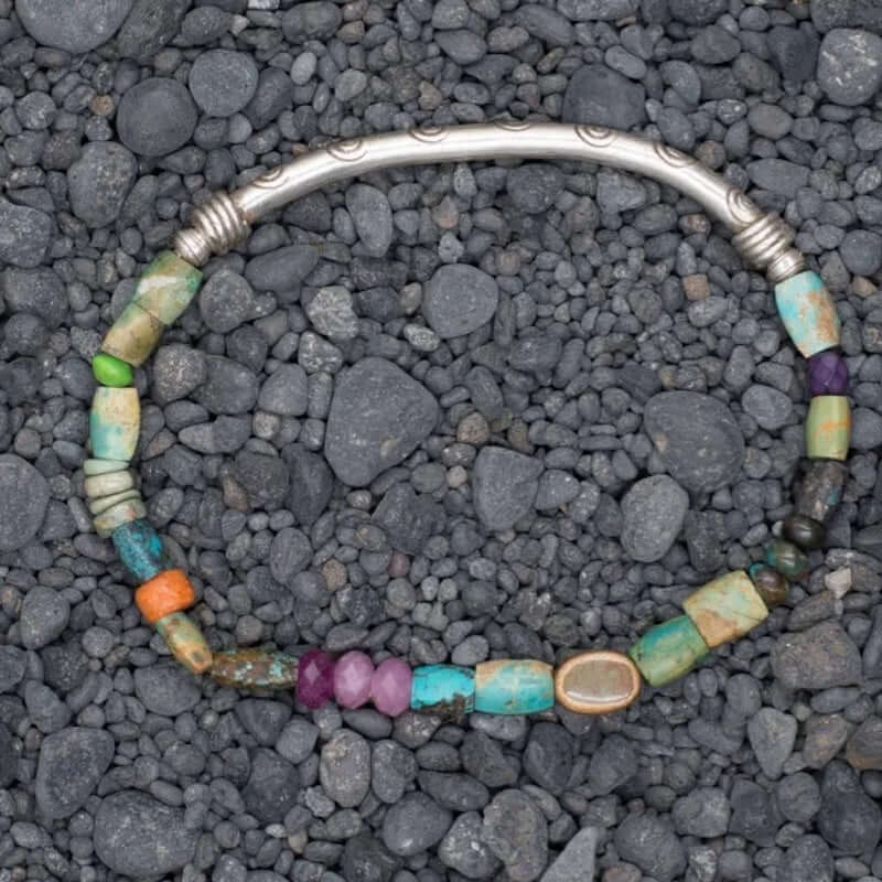 Afghanistan Turquoise Silver Stretch Bracelet from Riverstone Jewelry at Pinch in Northampton, MA