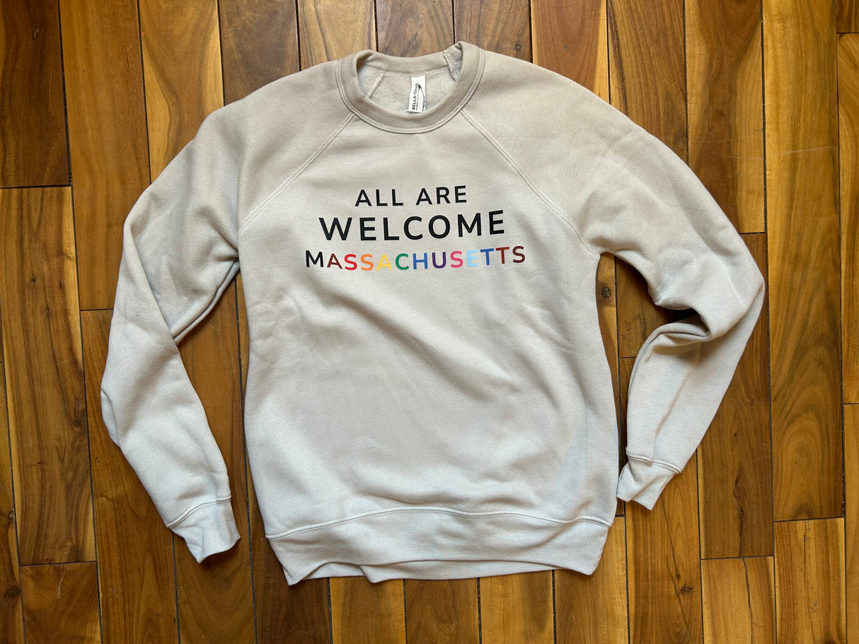 All Are Welcome Massachusetts Sweatshirt in Heather Dust