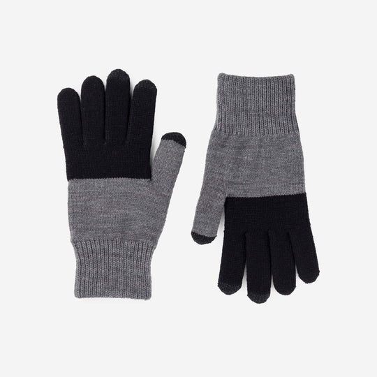 Colorblock Knit Touchscreen Gloves in Black Grey