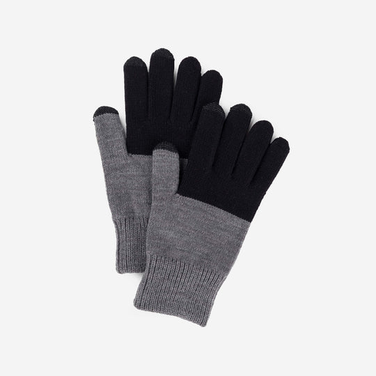 Colorblock Knit Touchscreen Gloves in Black Grey