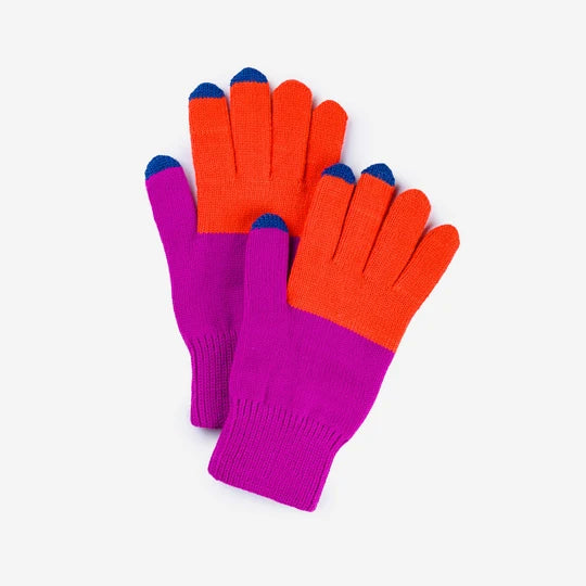 Colorblock Knit Touchscreen Gloves in Poppy Magenta