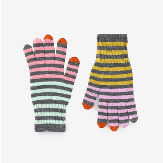 Color Stripe Touchscreen Gloves in Grey