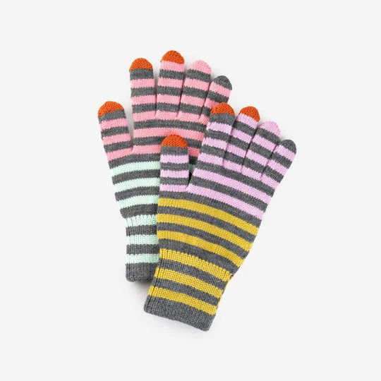 Color Stripe Touchscreen Gloves in Grey
