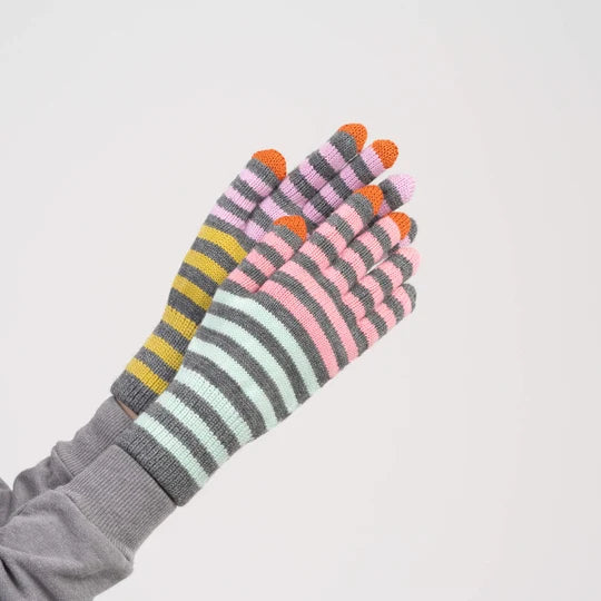 Color Stripe Touchscreen Gloves in Grey