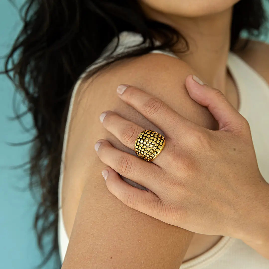 Antique Gold Dotted Dome Ring