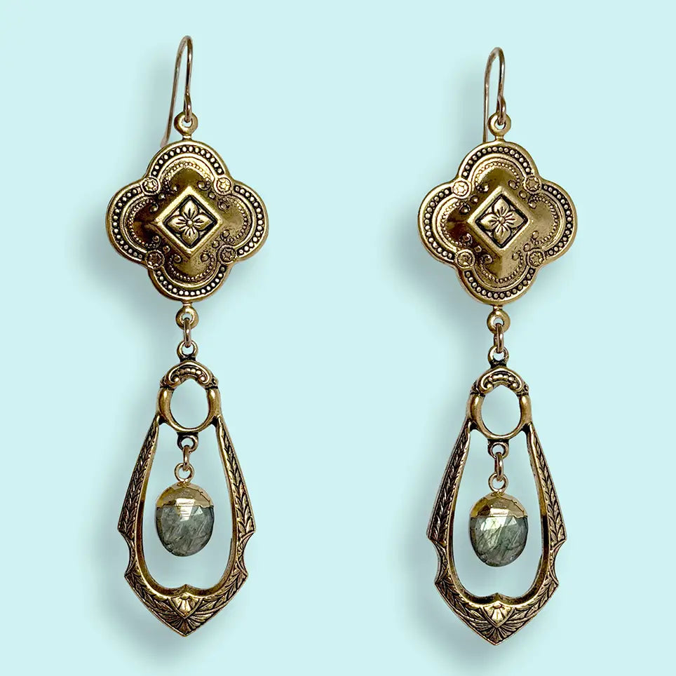 Golden Quatrefoil Labradorite Earrings