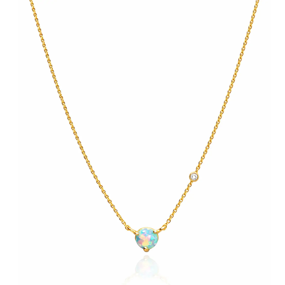 Chain Necklace in Gold Vermeil with Opal and Cubic Zirconia