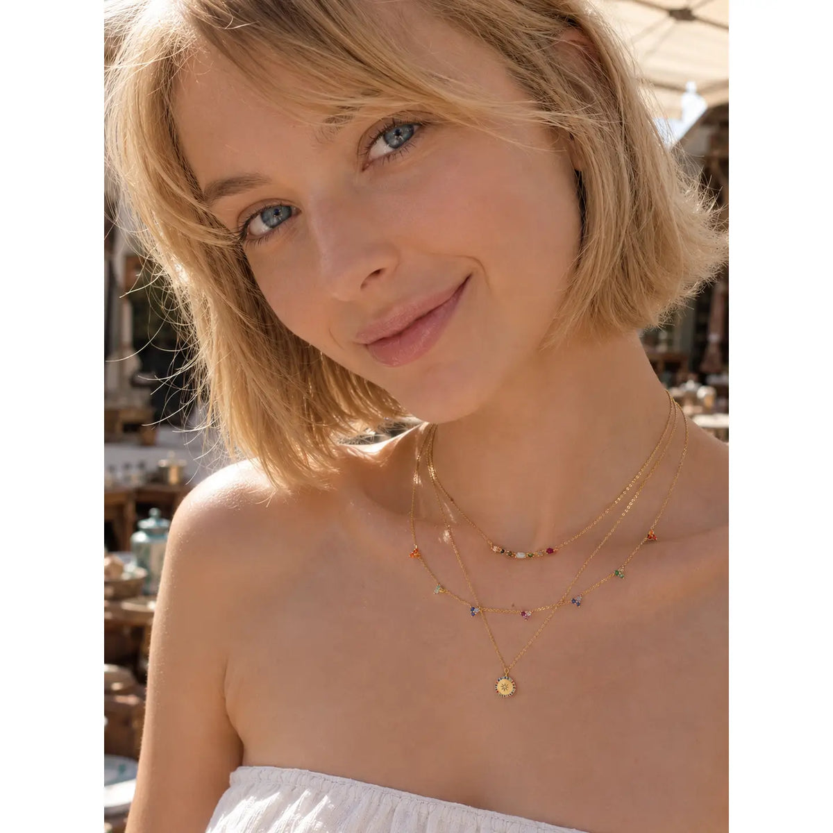 Necklace with Cascading Rainbow Gems