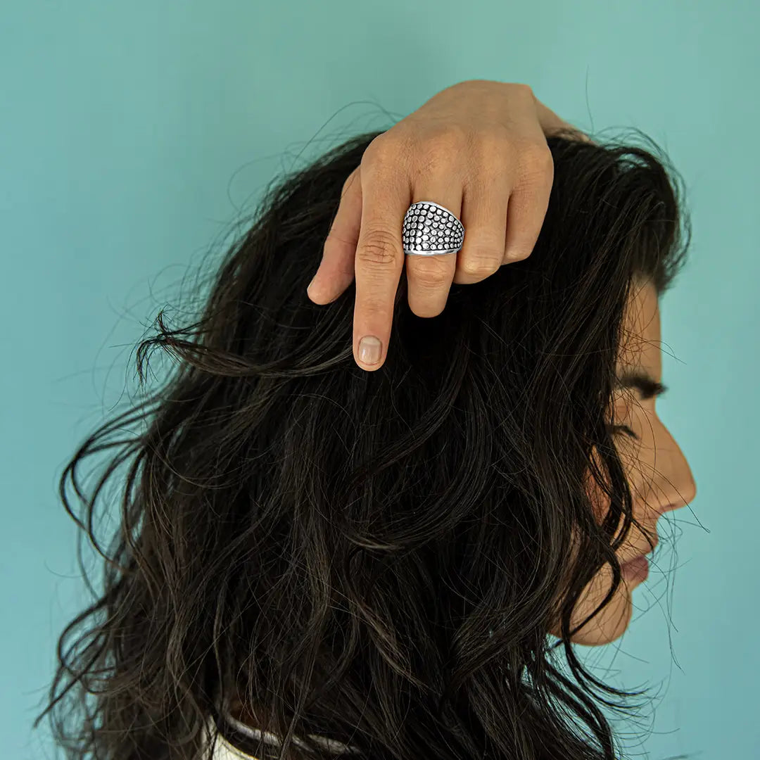 Silver Dotted Dome Ring