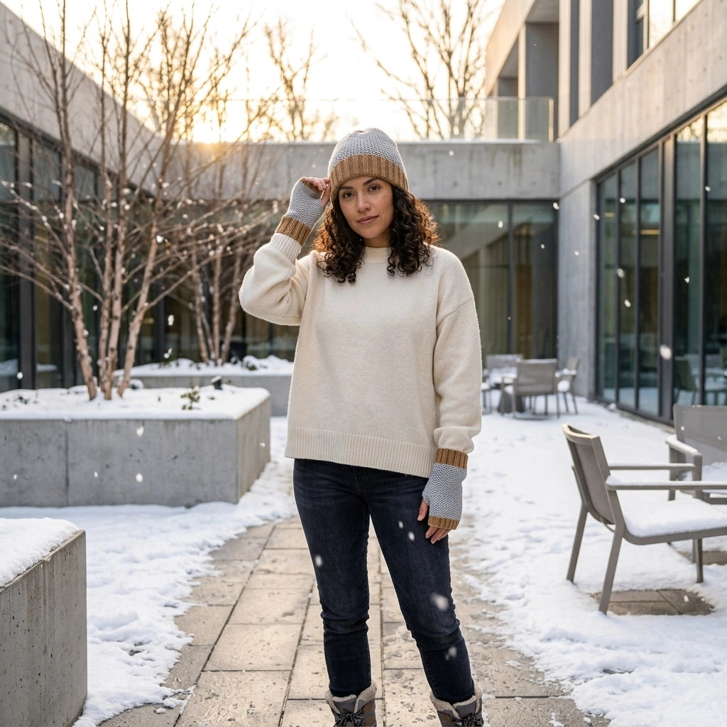 Alpaca Trail Cuff Beanie Hat in Angel Dust