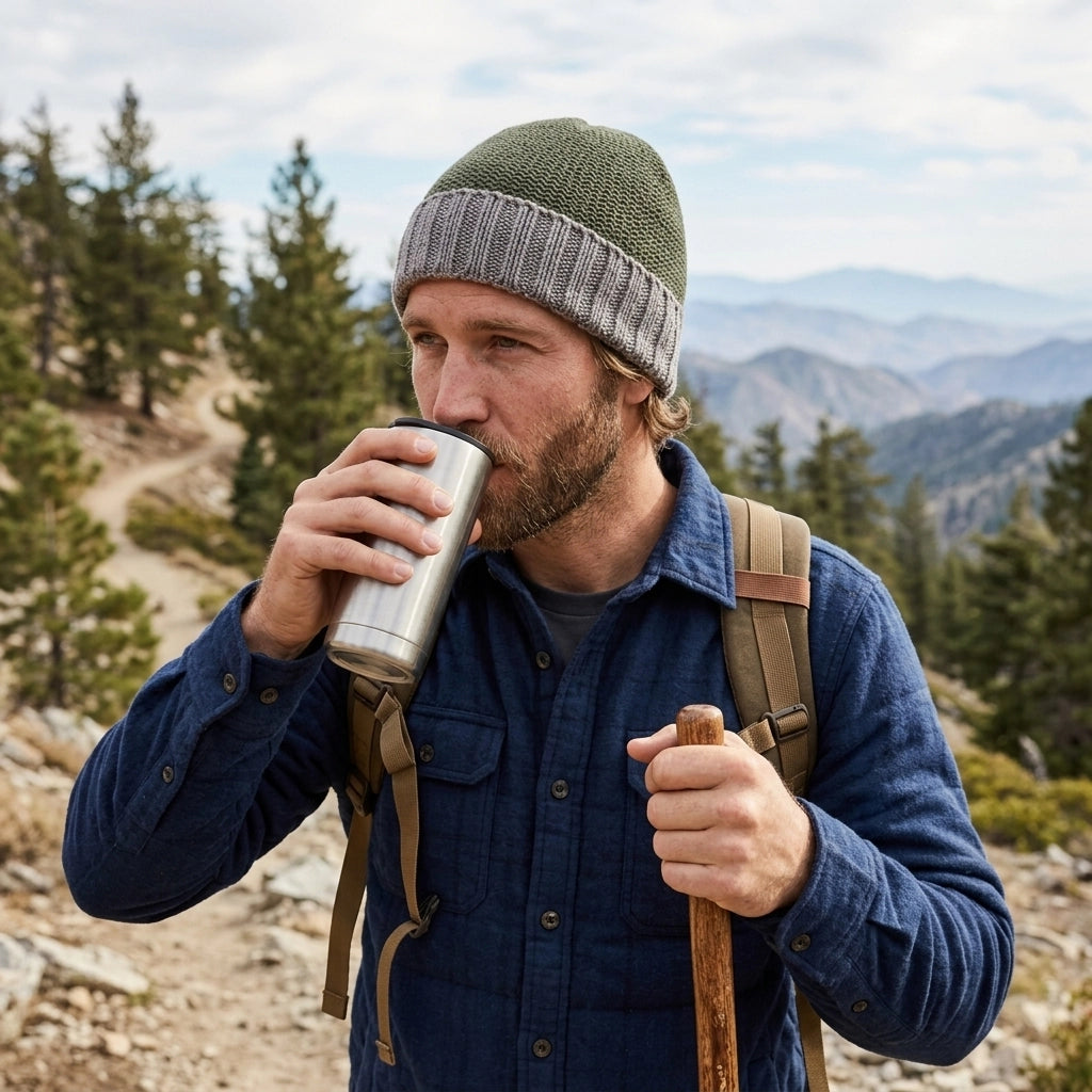 Alpaca Trail Cuff Beanie Hat in Olive