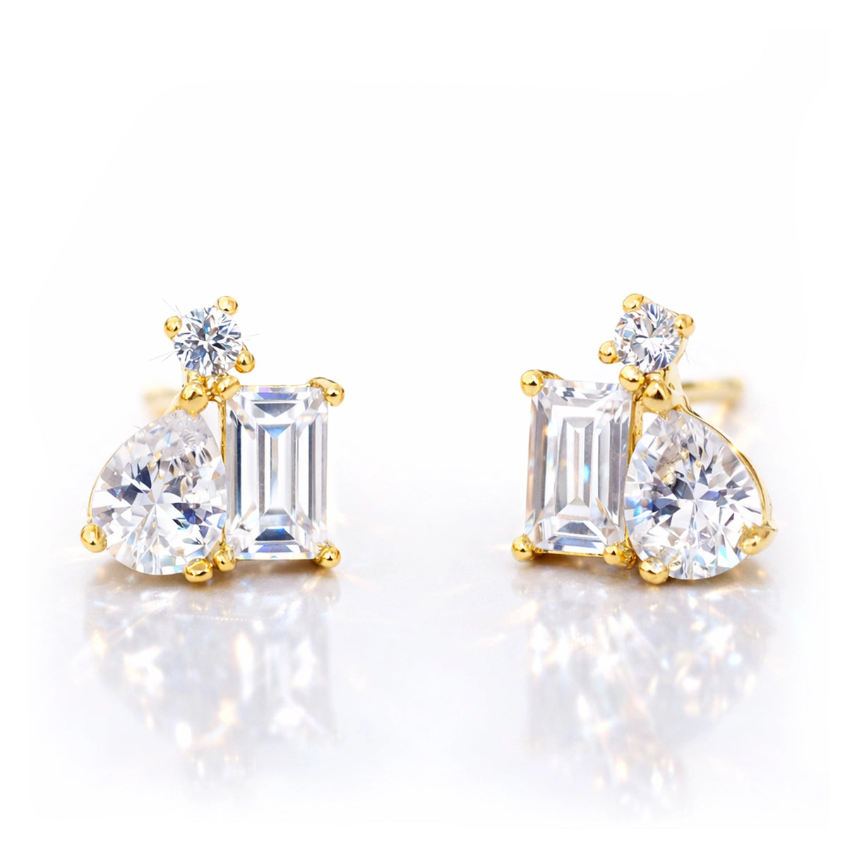 Cubic Zirconia Cluster Earrings in Gold Vermeil