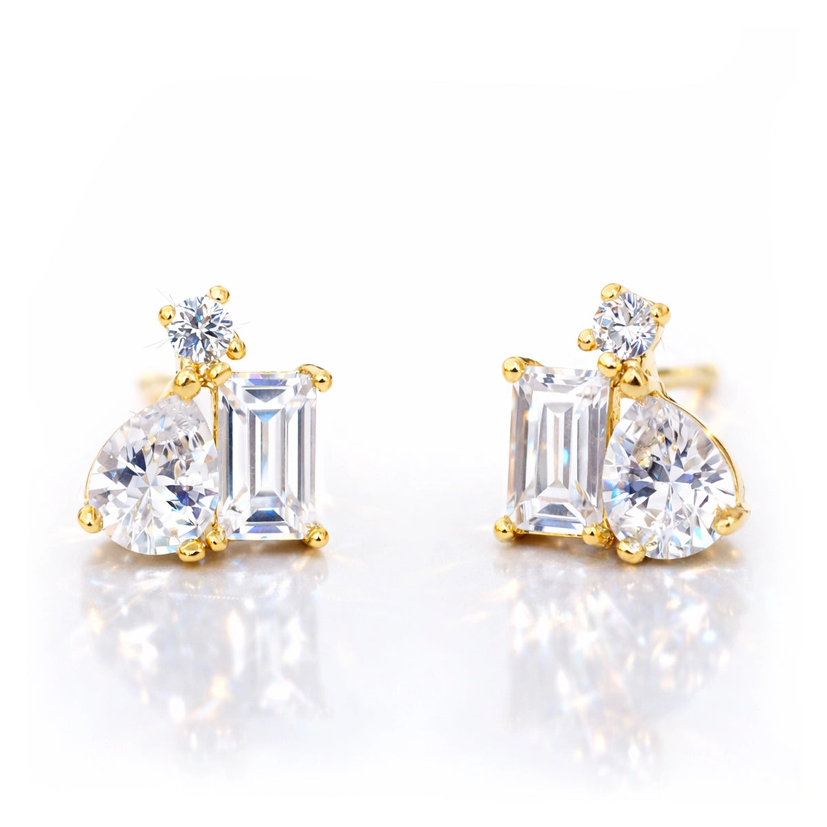 Cubic Zirconia Cluster Earrings in Gold Vermeil