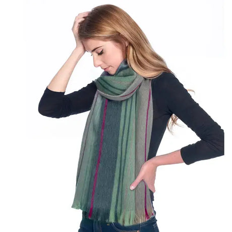Alpaca Plaid Scarf in Wild Wasabi from Shupaca at Pinch in Northampton, MA