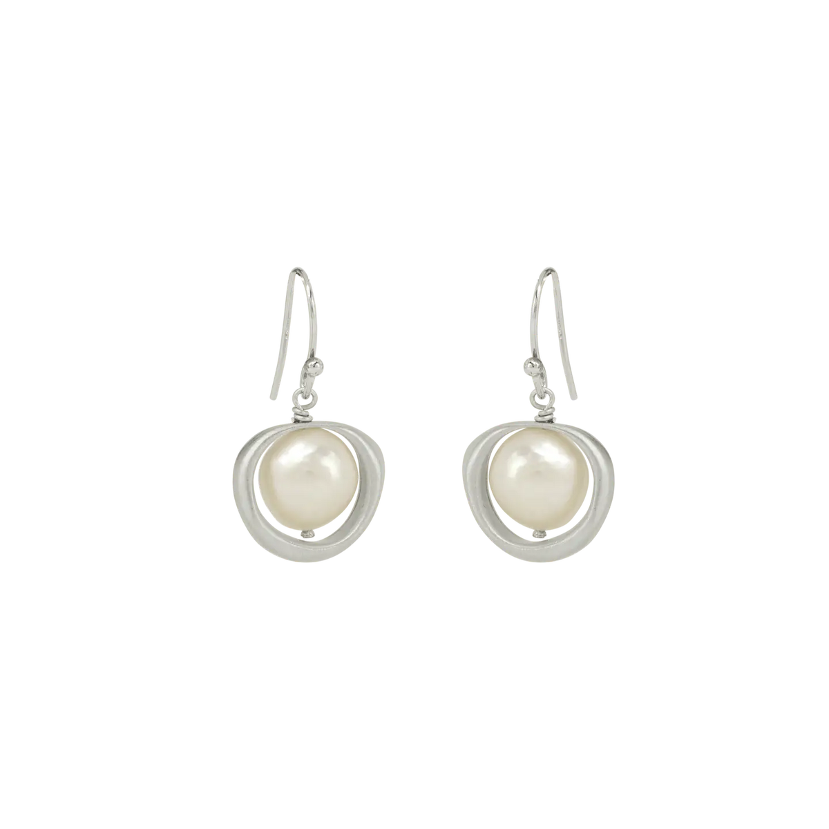Organic Circle Earrings with Large Pearls in Sterling Silver