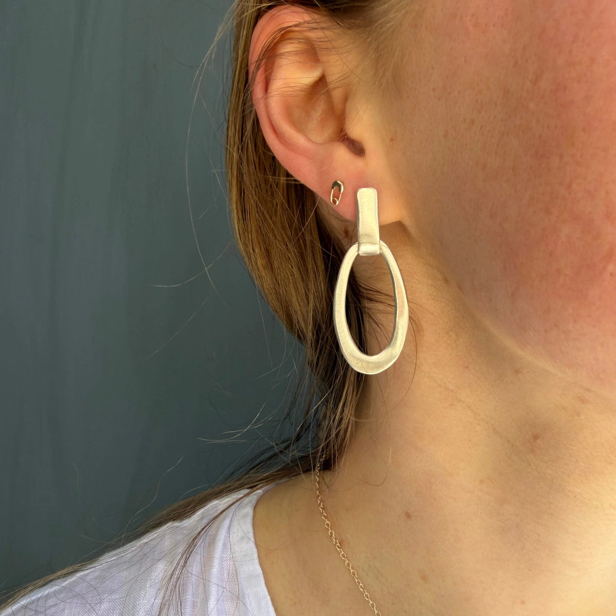 Post Oval Drop Earrings in Sterling Silver