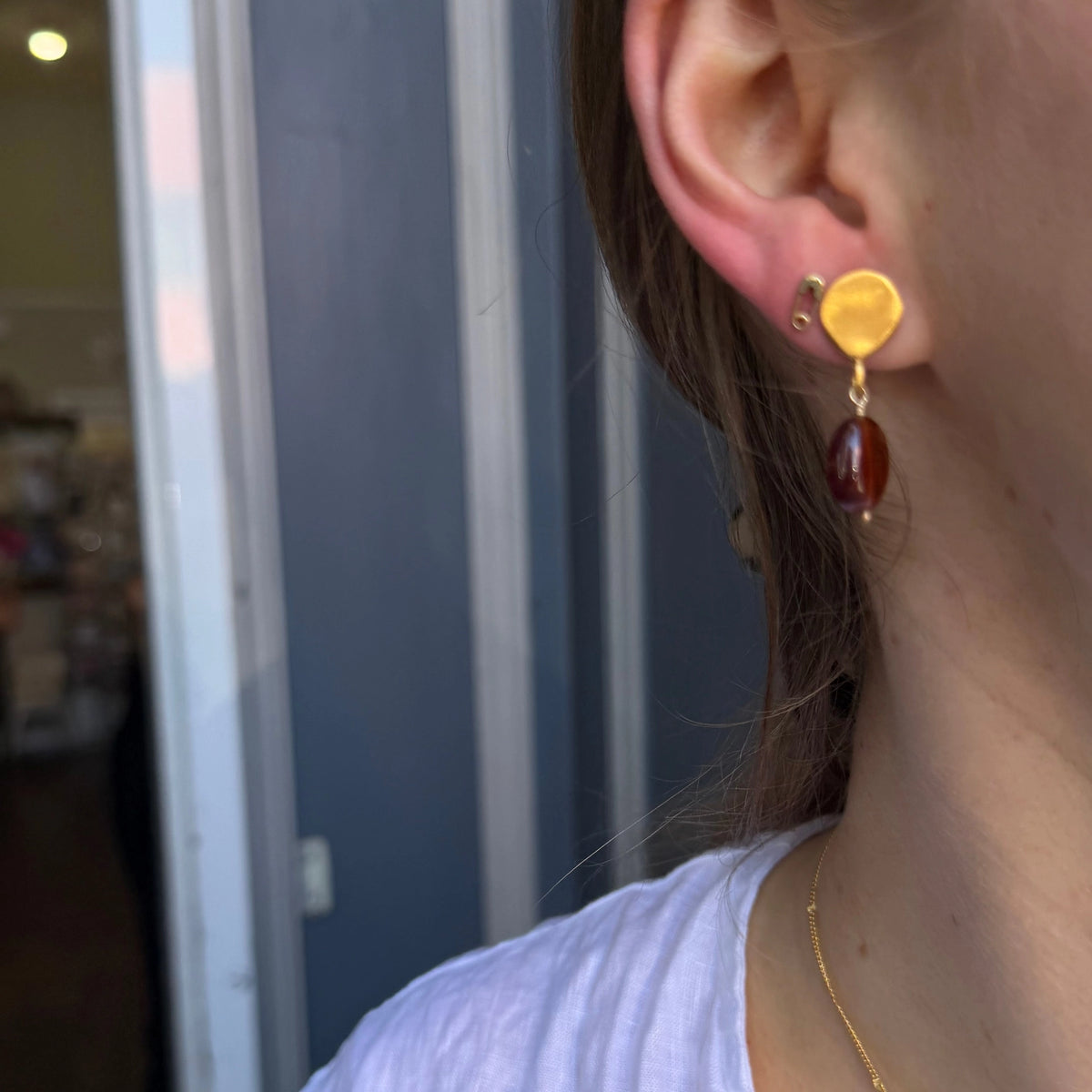Disc Earrings with Garnet in Gold Vermeil