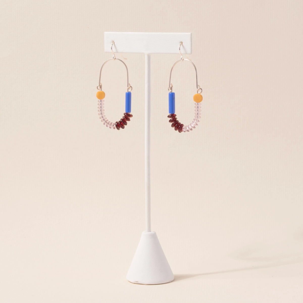 Yellow Jasper, Periwinkle, Oxblood, Amethyst Balance Earrings in Sterling Silver