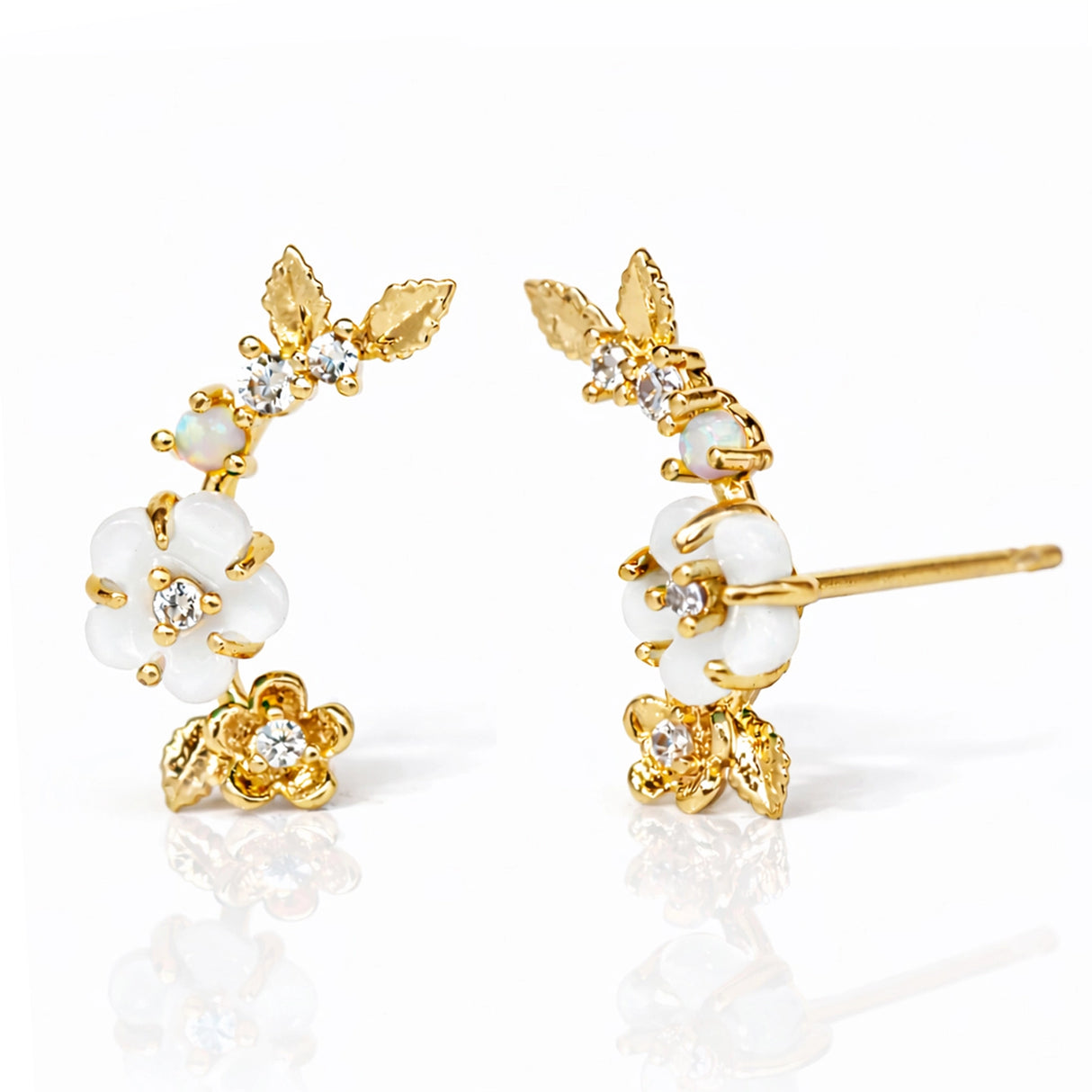 Gold Vermeil Cluster Post with Labradorite, Champagne colored CZ and Opal