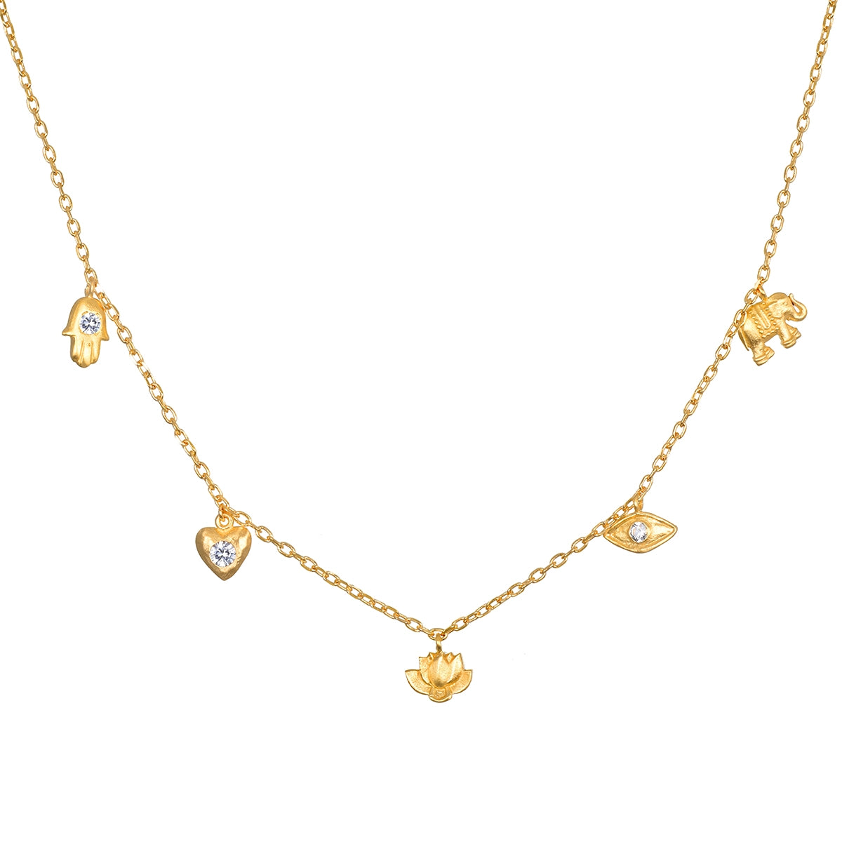 All Truths Charm Necklace 14" with White Topaz