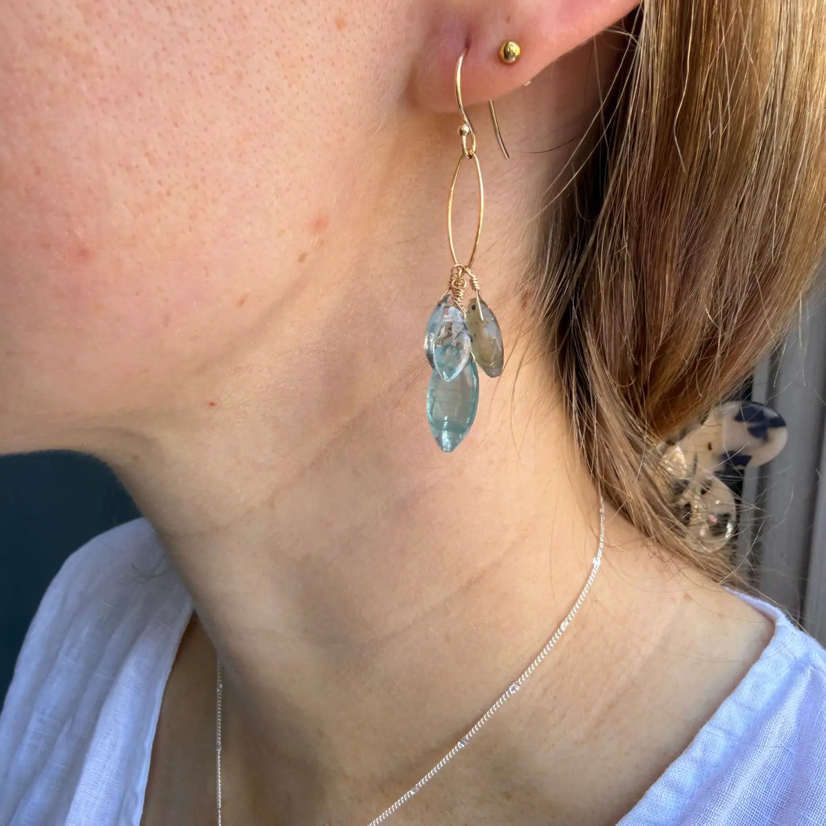 Moss Aqua and Kyanite Cluster Earrings Sterling Silver