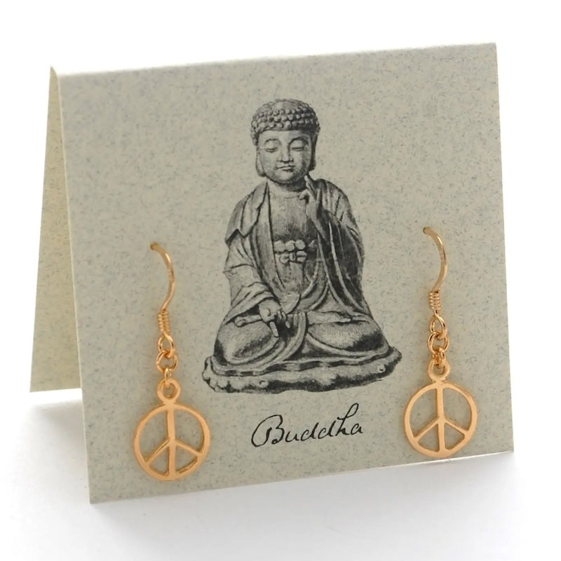 Peace Sign Dangle Earrings in 14k Gold Fill | Shop Curated Peace Sign Dangle Earrings in 14k Gold Fill | Shop Curated