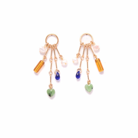 Charm Earrings with Ruby Zoisite, Pearl, and Vintage Glass