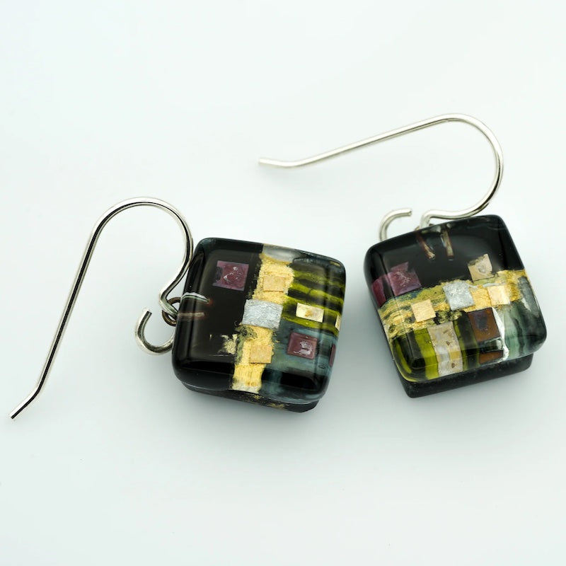 Black Golden Phase Cube Earrings at PINCH