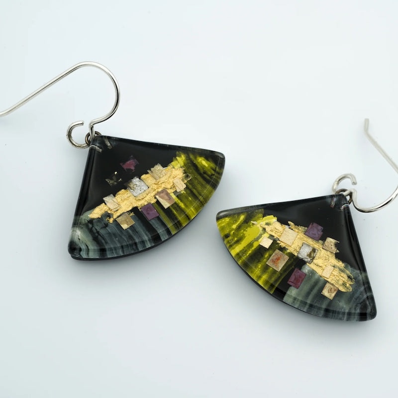 Black Golden Phase Medium Fan Earrings at PINCH