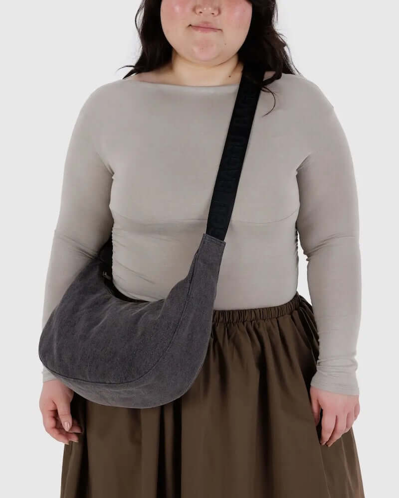 Medium Washed Black Denim Crescent Bag at PINCH