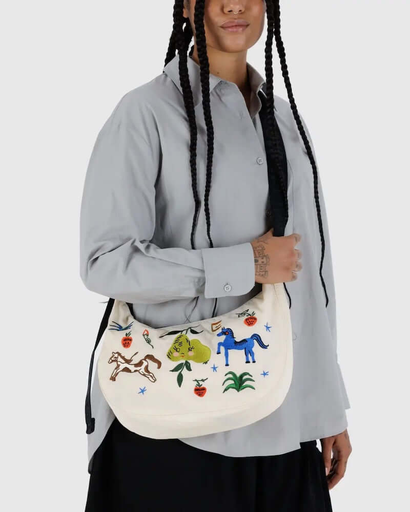Embroidered Painted Prairie Medium Nylon Crescent Bag from Baggu at Pinch in Northampton, MA