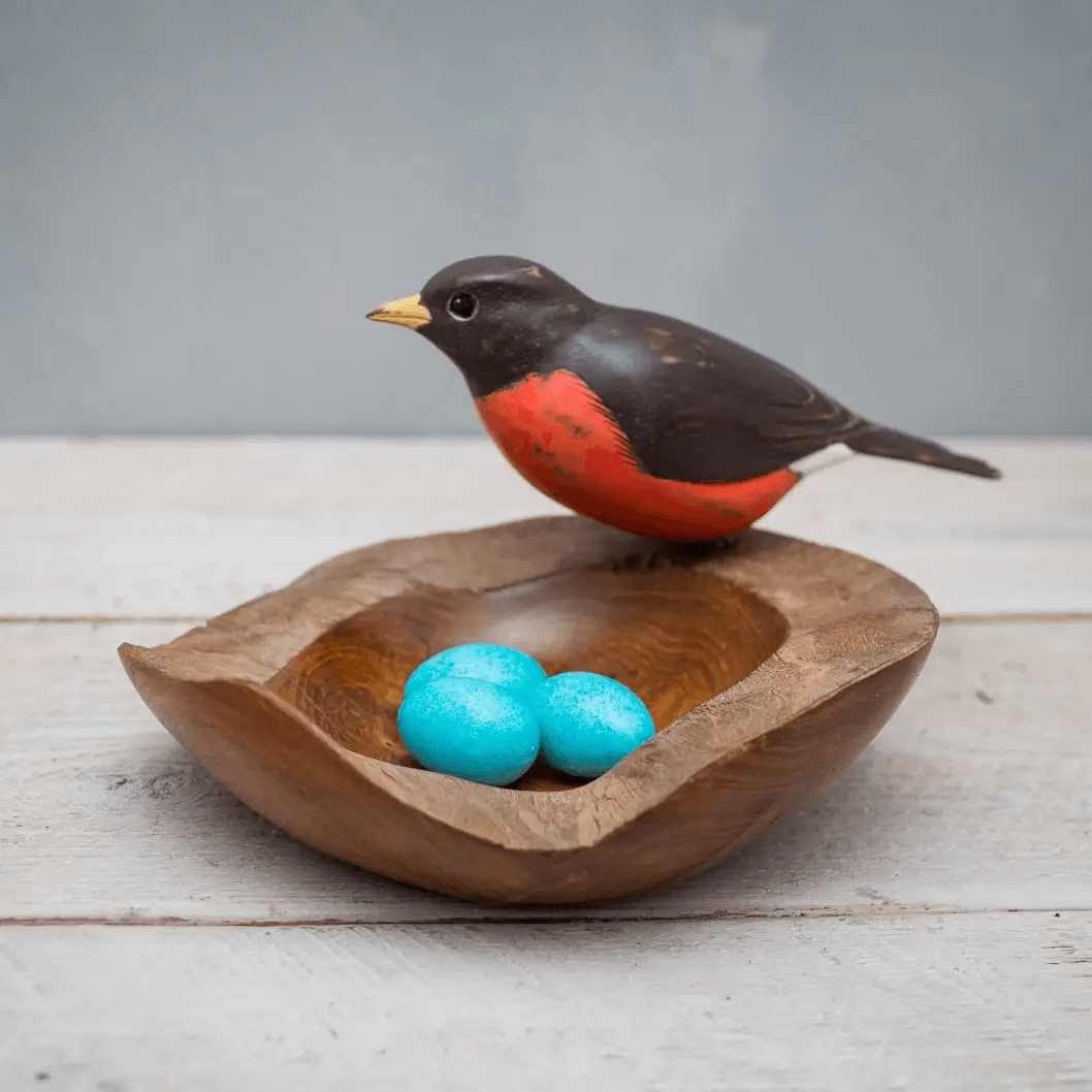 Wooden Robin with Nest and Eggs from Aviologie at Pinch in Northampton, MA