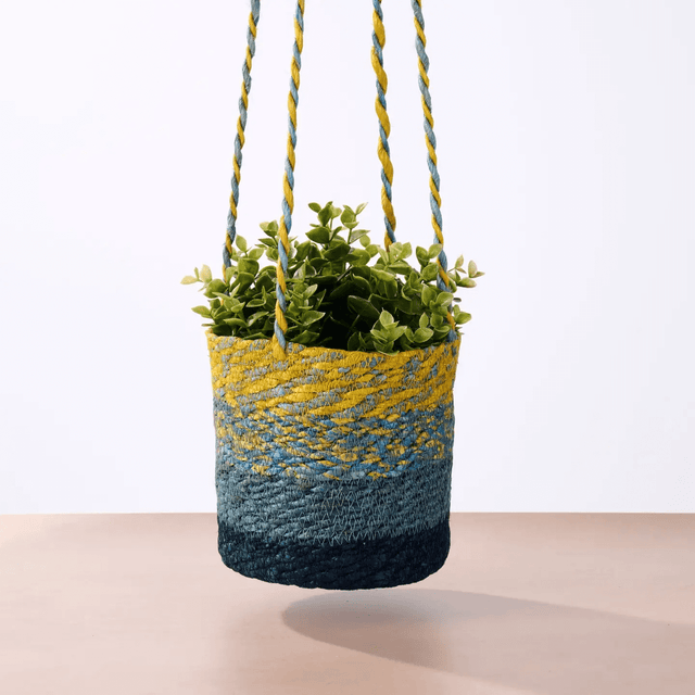 Buna Jute Plant Hanger in Blue from Ten Thousand Villages at Pinch in Northampton, MA