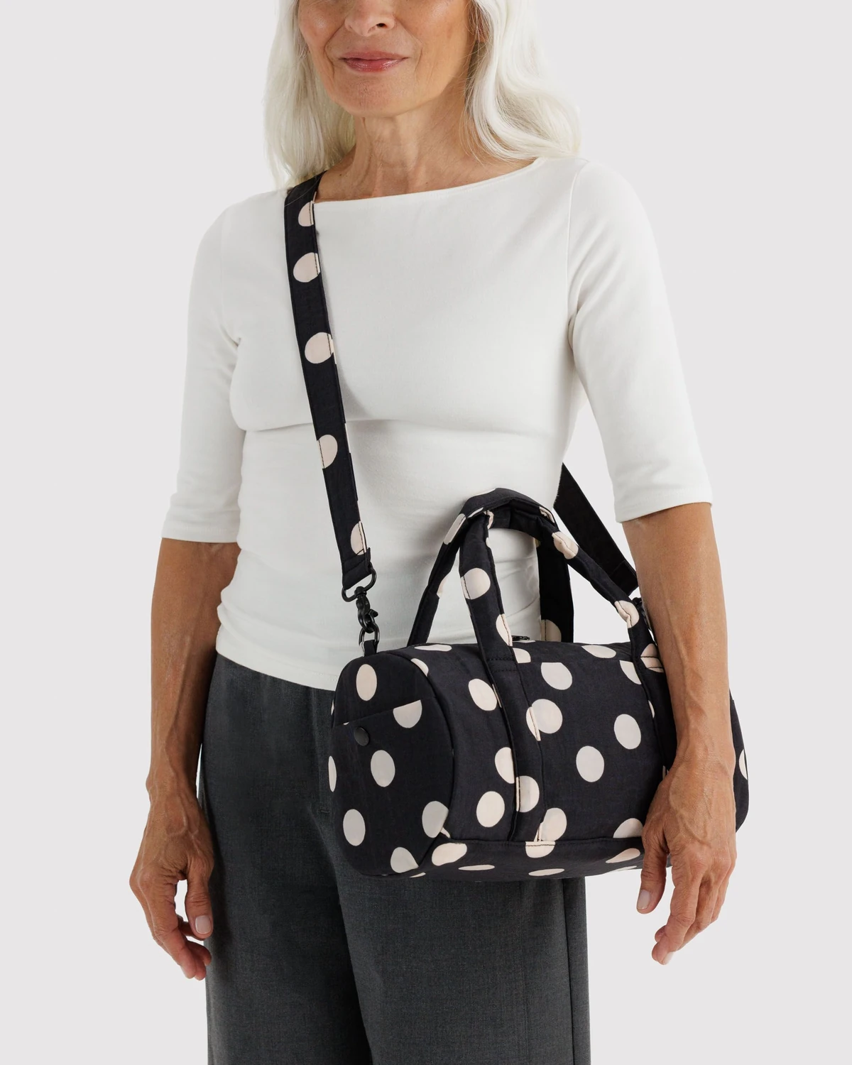 Black and Cream Gingham Baggu Nylon Duffle Bag