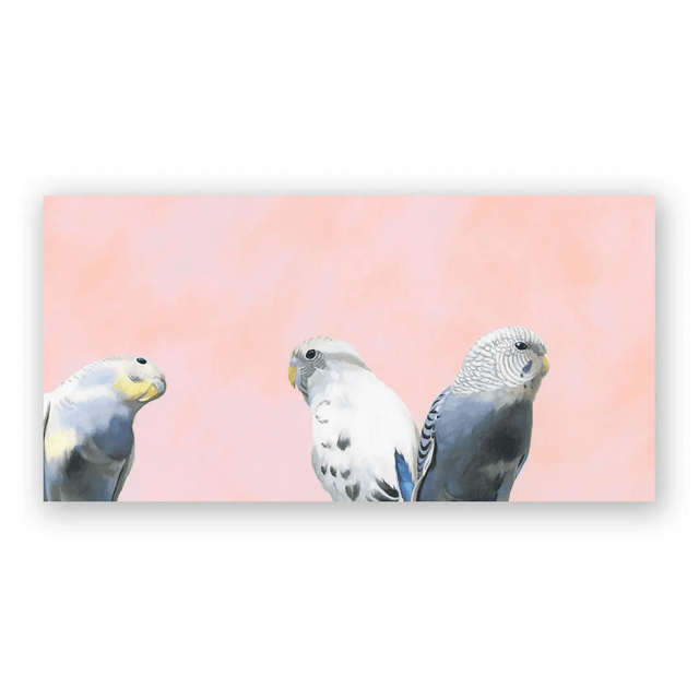 Budgie Trio 12x6 Wooden Panel from The Mincing Mockingbird at Pinch in Northampton, MA