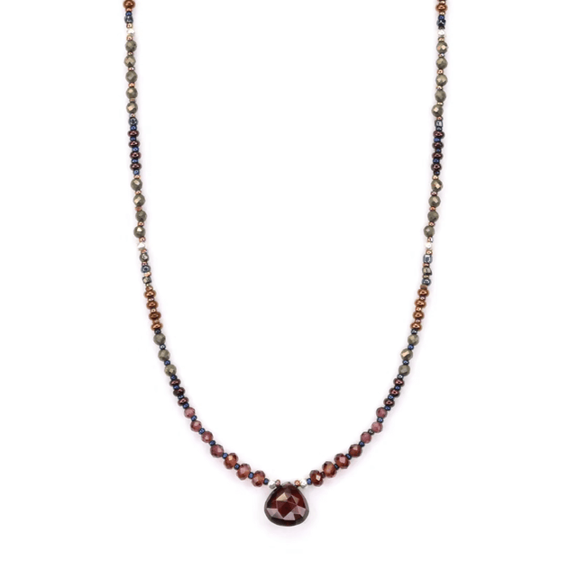 Sterling Silver Necklace with Garnet and Pyrite from Chipita at Pinch in Northampton, MA