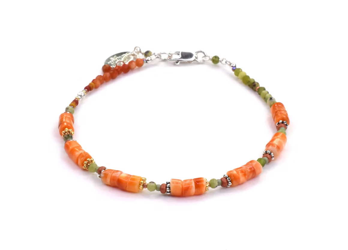 Sterling Silver, Spiney Oyster Shell, Serpentine, 18K Vermeil Bracelet