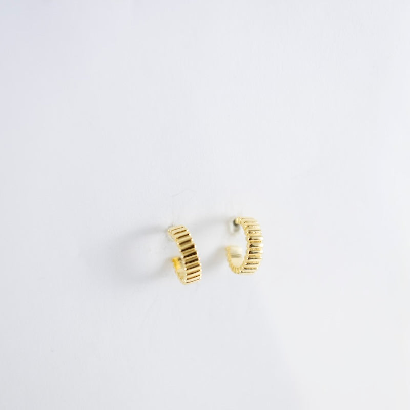 Tiny Ribbed Hoop on Post Gold Vermeil