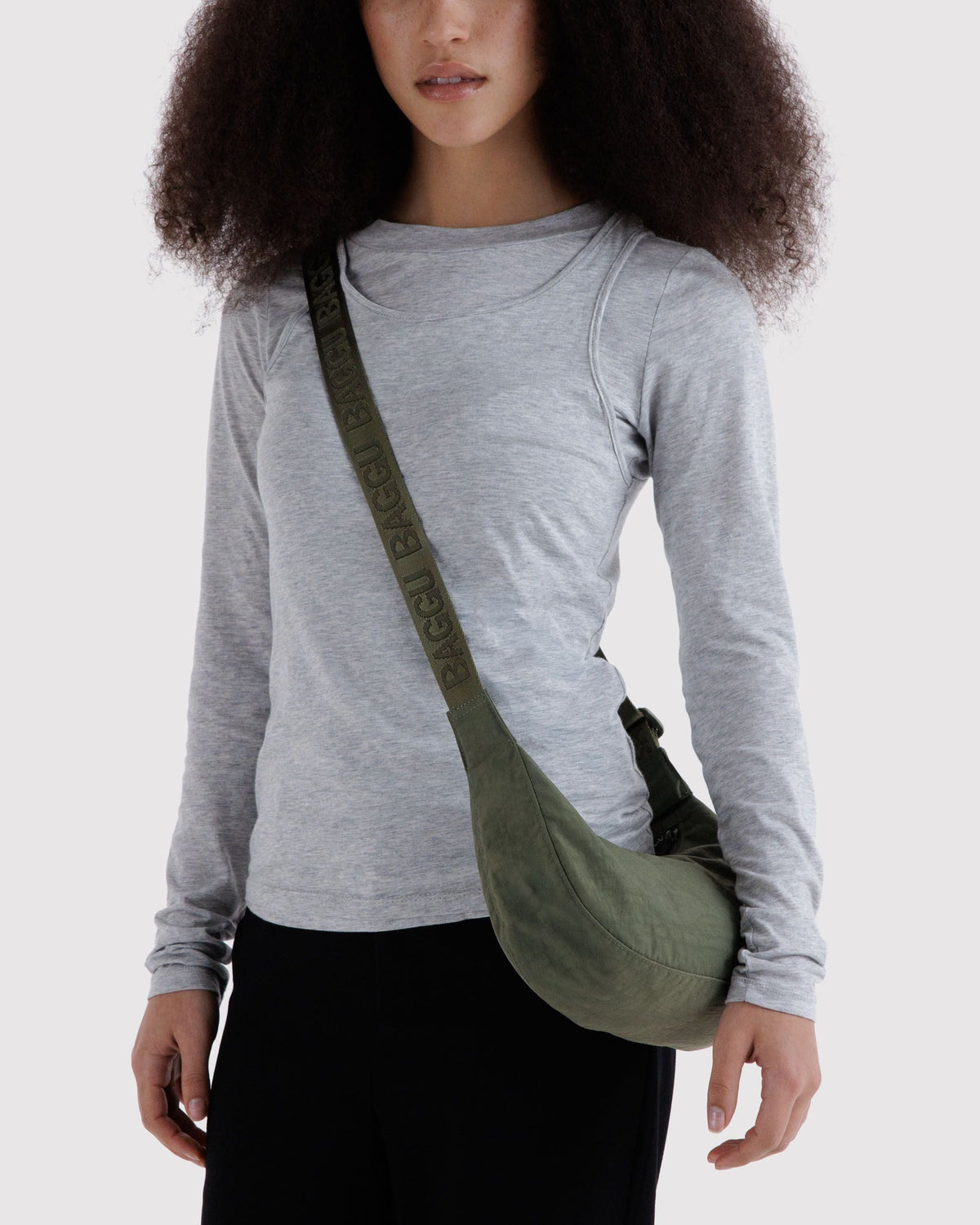 Small Nylon Crescent Bag in Caper