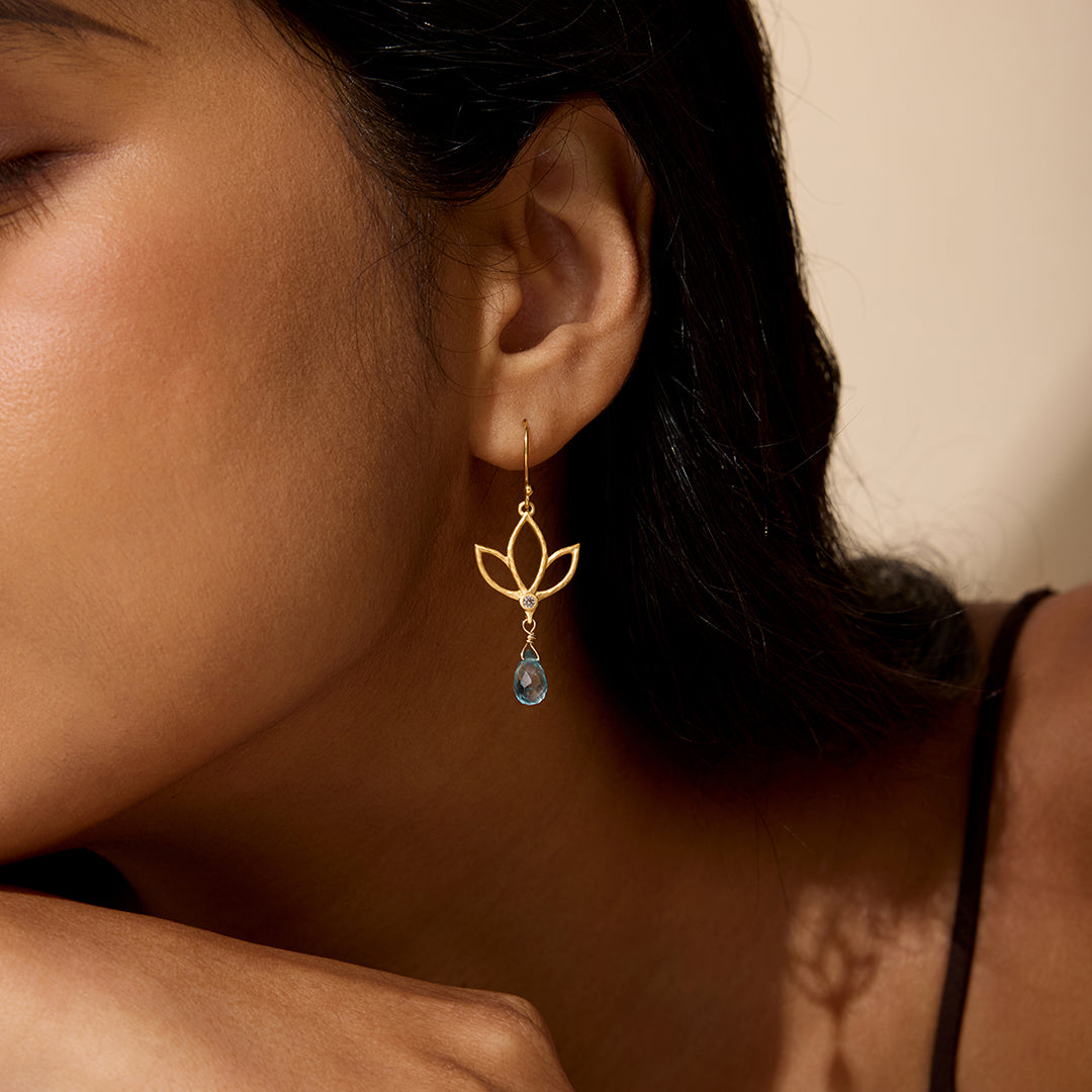 Blue Topaz Lotus Drop Earrings