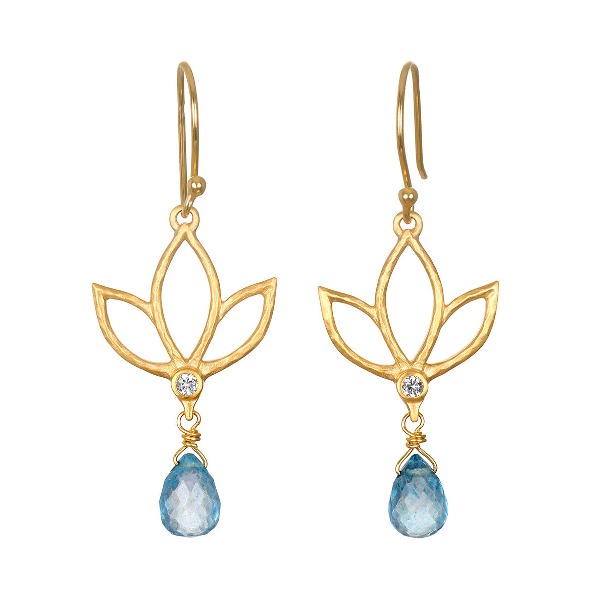 Blue Topaz Lotus Drop Earrings
